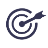 dark blue icon showing an arrow hitting a target
